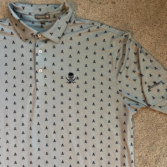 Peter Millar Men XLarge Gray Skull All Over Print Summer Comfort Golf Polo Shirt - Picture 2 of 8
